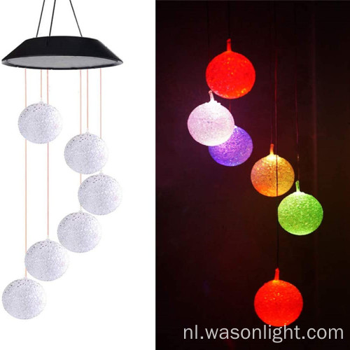 Factory Hot Sale Color Changing Outdoor Decoration Solar Powered Crystal Ball Wind Chime Led Wind Mobile Solar Light Wind Bell